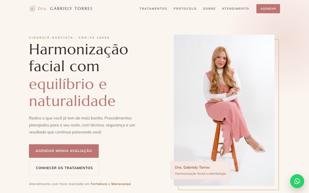 Site da Dra. Gabriely Torres, harmonização facial